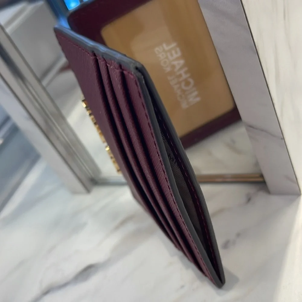 MICHAEL KORS Large Pebbled Leather Card Holder Case Dark Cherry  NWT